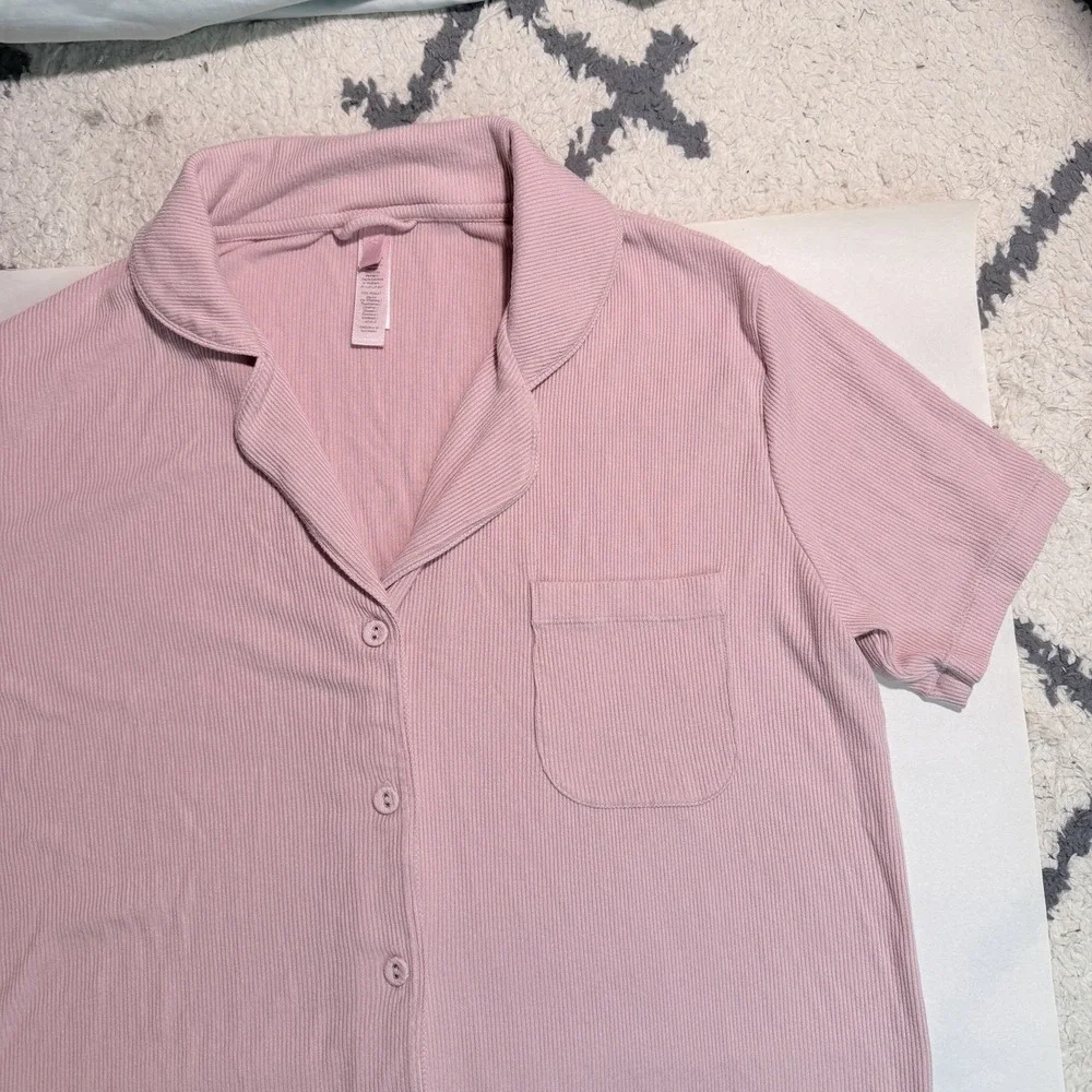 SKIMS Women's M Light Pink Soft Lounge Ribbed Modal Button Down Pajama Sleep Top